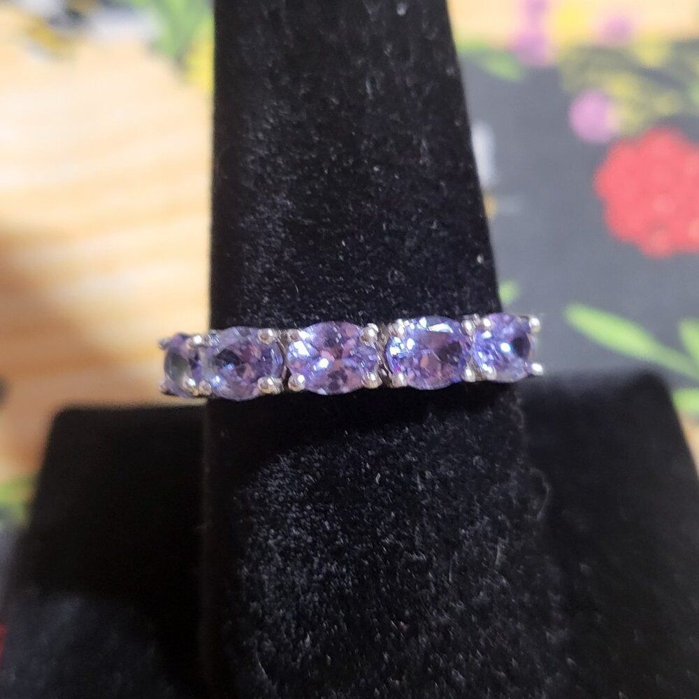 Natural Tanzanite Half Eternity Sterling Ring